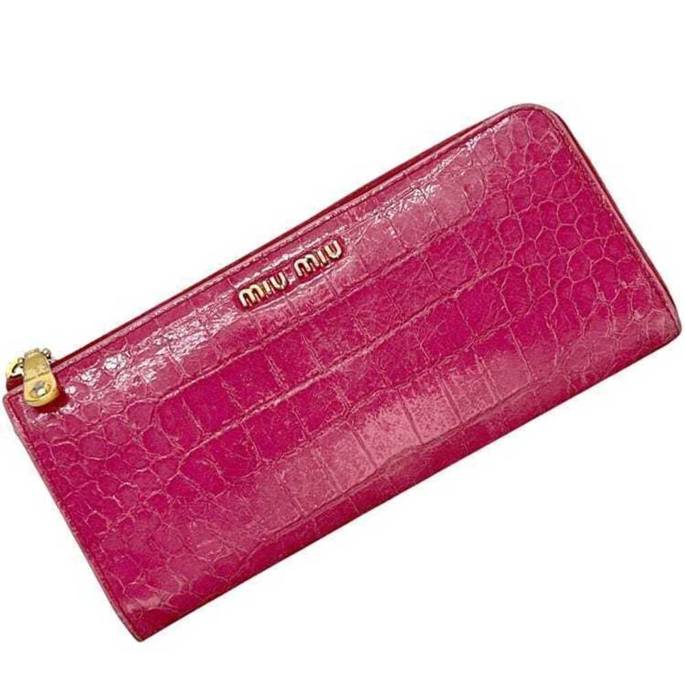 Miu Miu Crocodile Leather Zip Long Wallet Pink